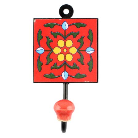 Red Tiny Flower CEramic Tile Hook